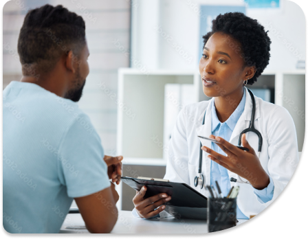 A health professional is advising a patient.