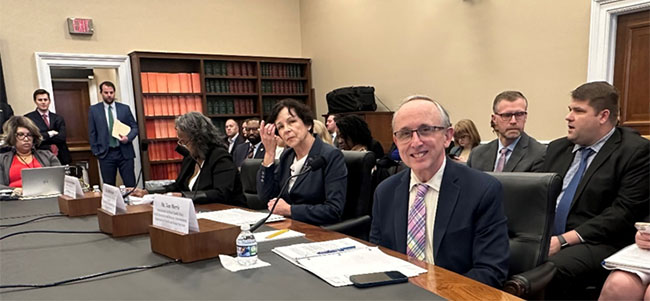 HRSA Associate Administrator Tom Morris seated at a table with others attendees taking part in the Labor, Health and Human Services, Education, and Related Agencies Appropriations hearing. 