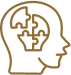 Icon of person's brain as a puzzle with pieces being put together