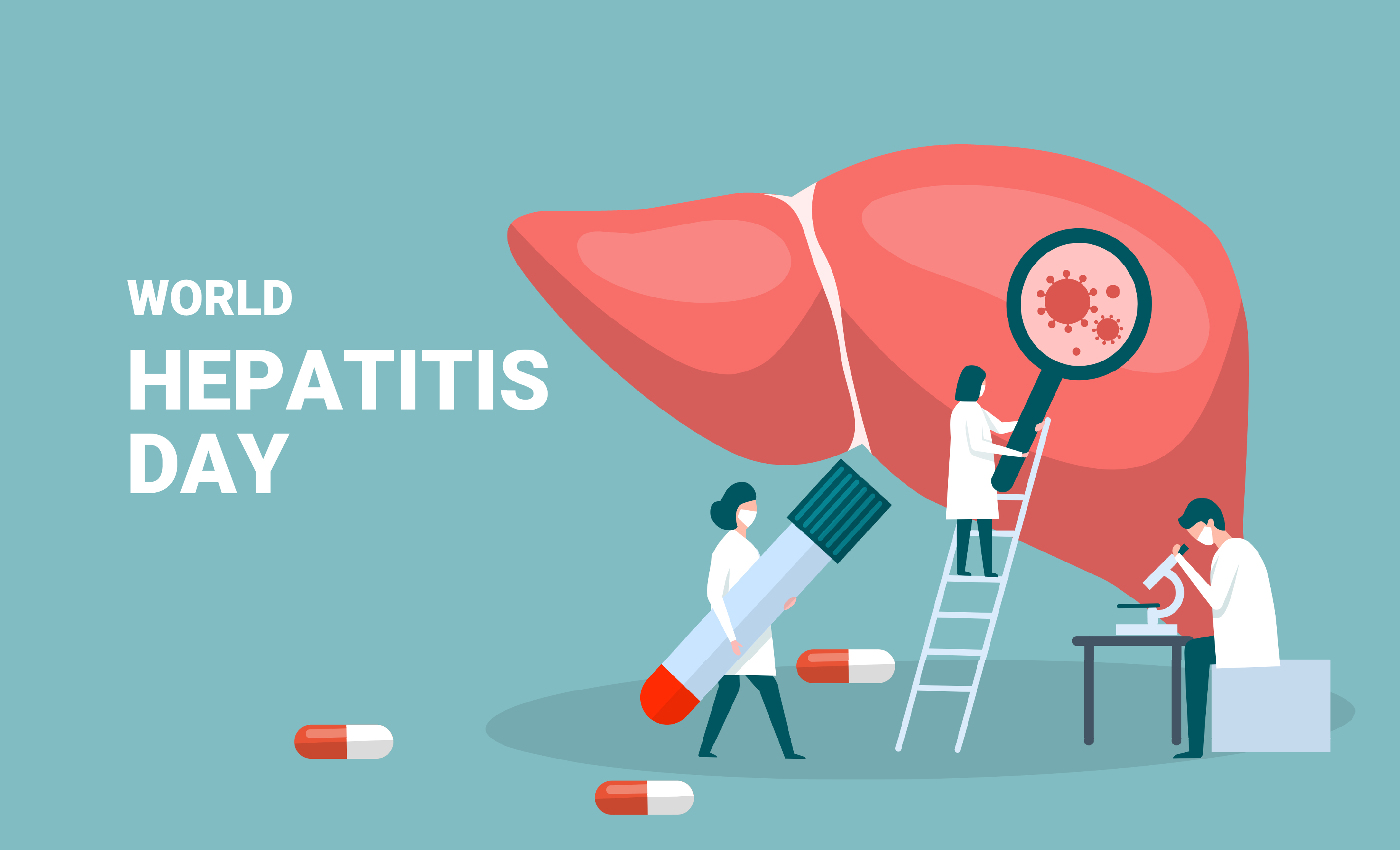 world hepatitis day with a graphic of an cartoon organ