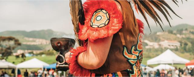 A tribal leader is pictured wearing traditional tribal attire.